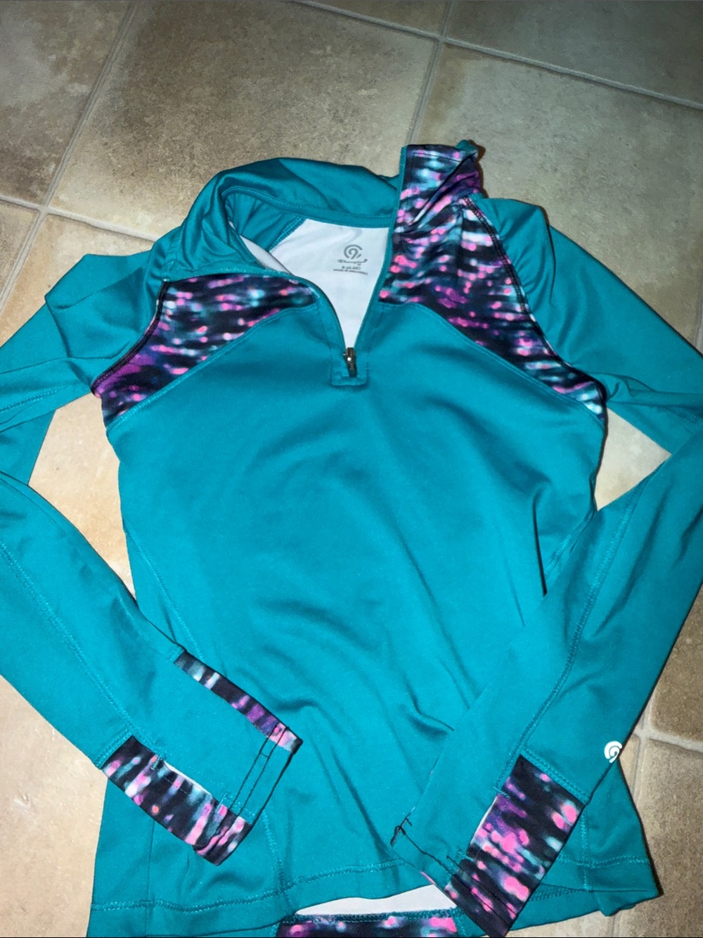 C9 by Champion Teal Quarter-Zip Pullover with Pink & Black Pattern